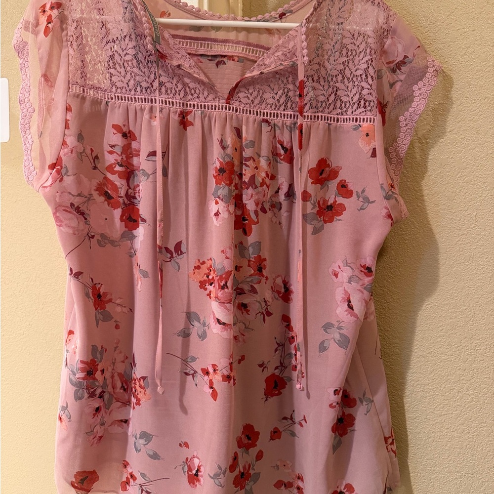 Daniel Rainn Pink Floral Lace Blouse